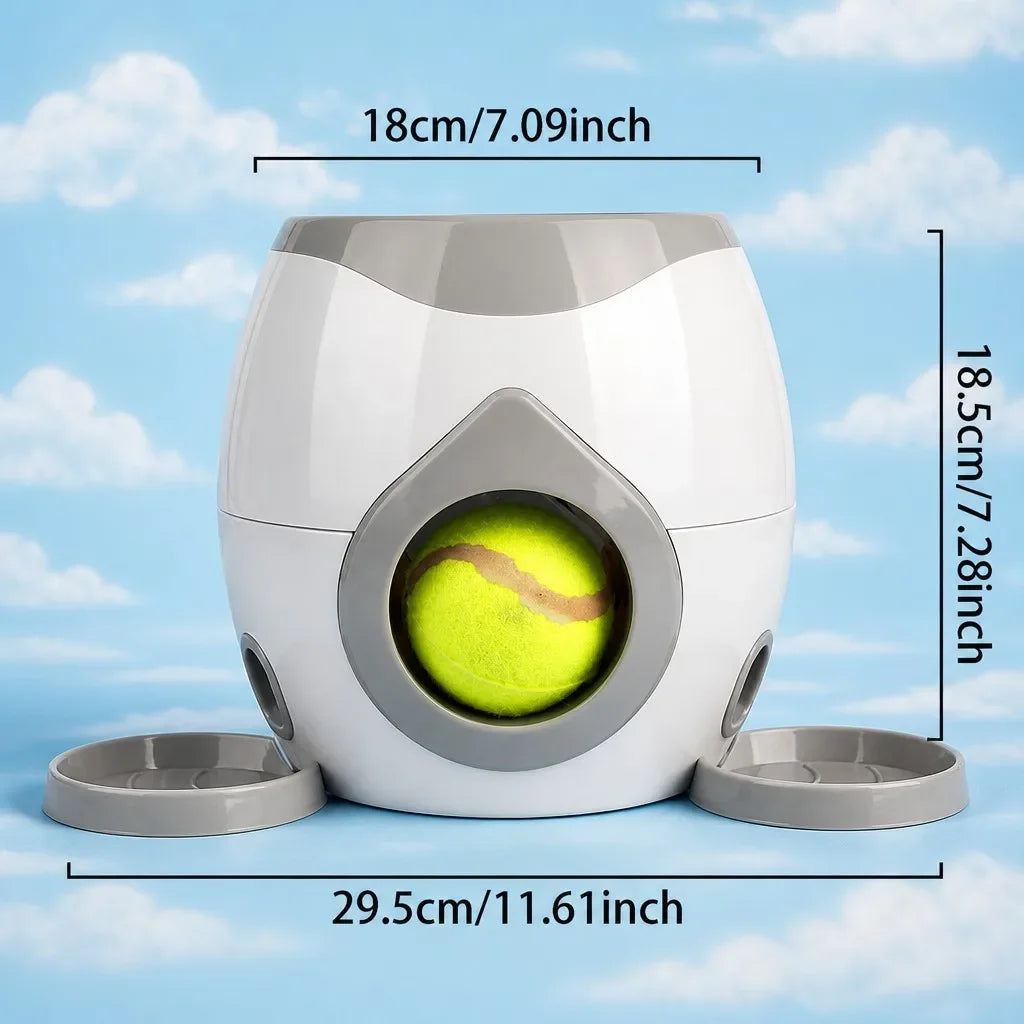 Dog Automatic Treat Dispenser Tennis Ball Launcher Interactive Food Puzzle Pet Toy Self Play Training Enrichment Durable Gift
