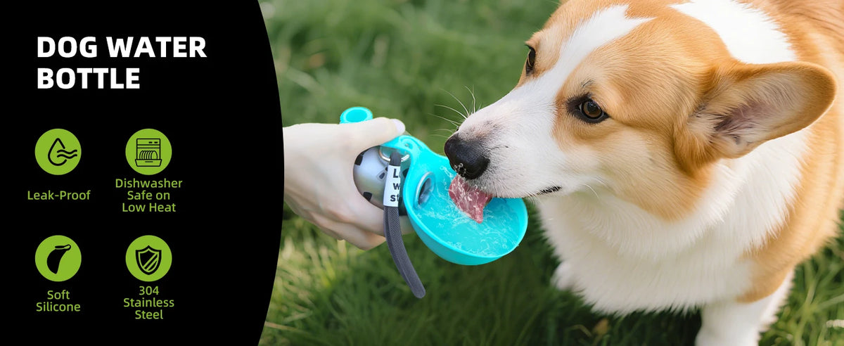 2-in-1 Portable Dog Water Bottle for Small Dogs - Leak-Proof & Compact Dog Travel Water Bottle -Stainless Steel Bottle & Silicon
