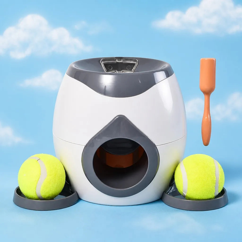 Dog Automatic Treat Dispenser Tennis Ball Launcher Interactive Food Puzzle Pet Toy Self Play Training Enrichment Durable Gift