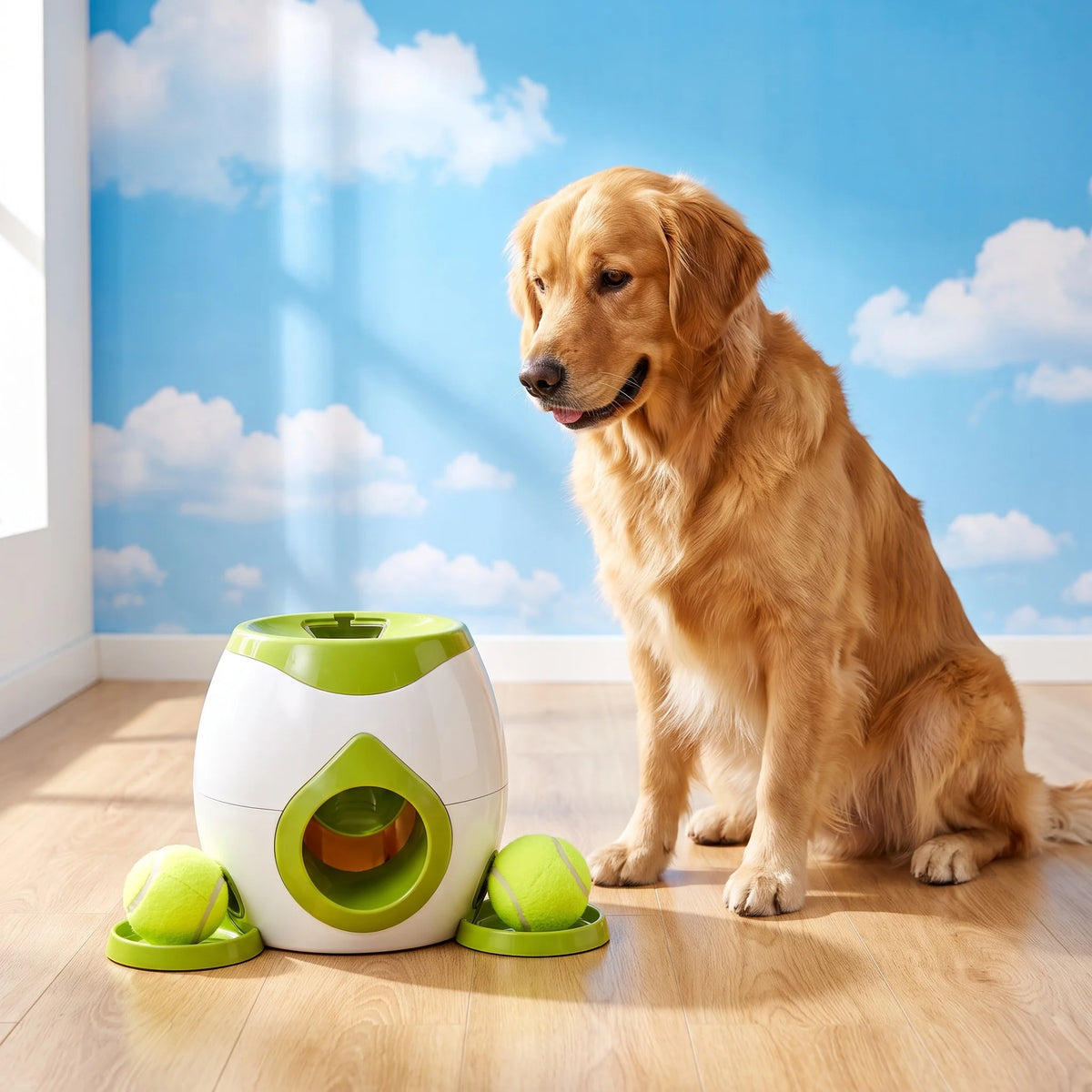 Dog Automatic Treat Dispenser Tennis Ball Launcher Interactive Food Puzzle Pet Toy Self Play Training Enrichment Durable Gift
