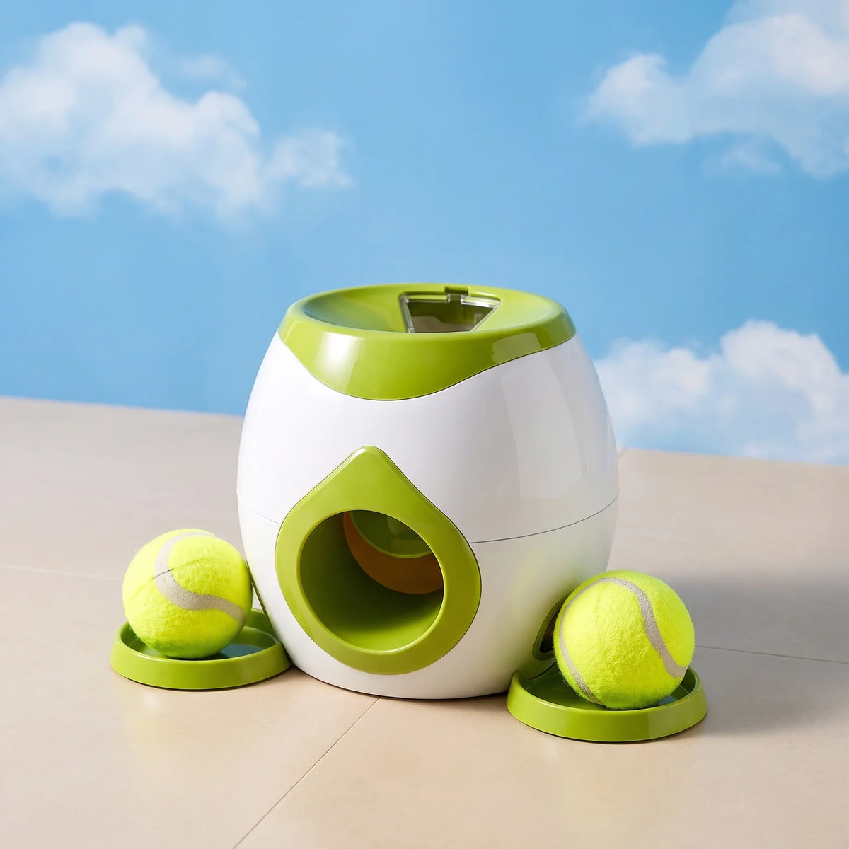 Dog Automatic Treat Dispenser Tennis Ball Launcher Interactive Food Puzzle Pet Toy Self Play Training Enrichment Durable Gift