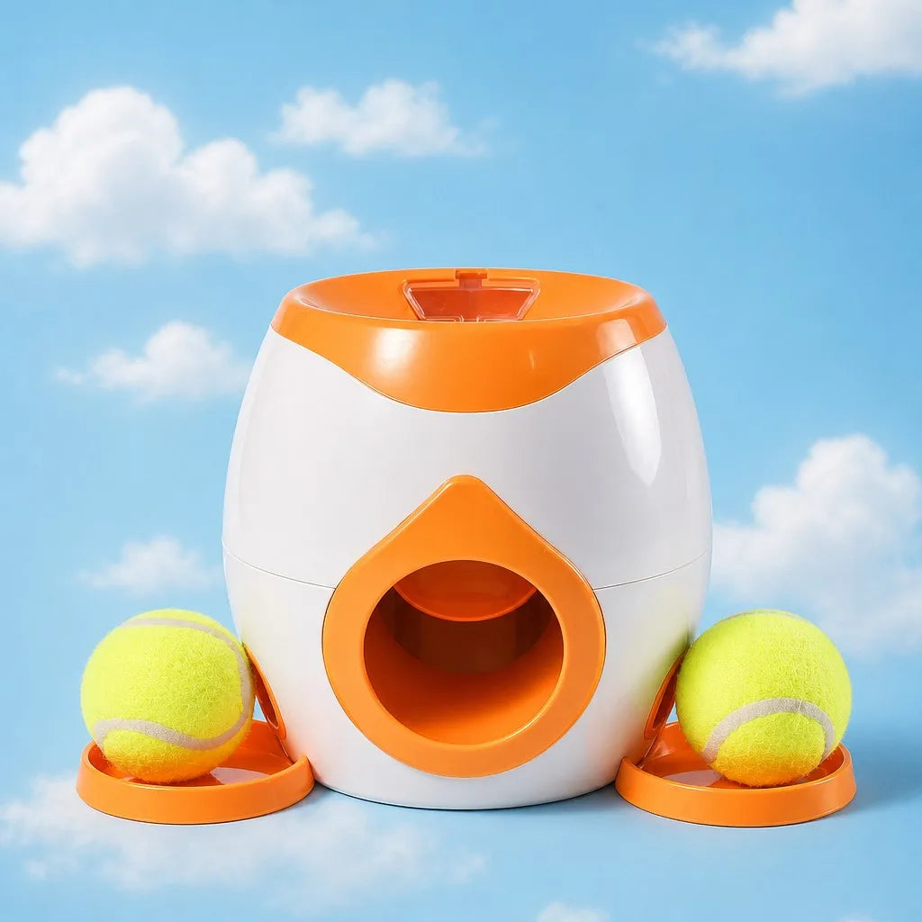 Dog Automatic Treat Dispenser Tennis Ball Launcher Interactive Food Puzzle Pet Toy Self Play Training Enrichment Durable Gift